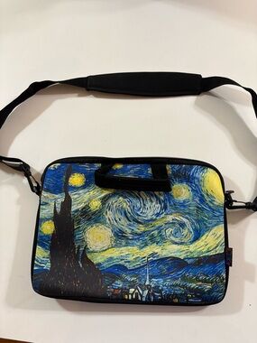Neoprene Laptop Messenger Bag with Starry Night Print - Black/Blue